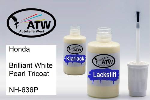 Honda, Brilliant White Pearl Tricoat, NH-636P: 20ml Lackstift + 20ml Klarlack - Set, von ATW Autoteile West.